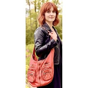 ALEXANDER WANG Donna Red/Pink Distressed Leather Hobo Crossbody Knot Zipper Bag